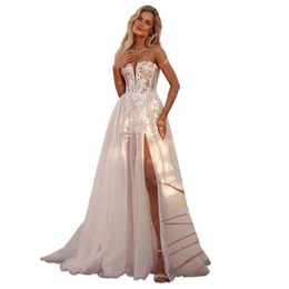 Elegante A-Line Wedding Dr Donne 2024 Lace Sweetheart Tulle Aperto Indietro Split Strapl Abito da sposa Sweep Train Vestido De Noiva E8q0 #