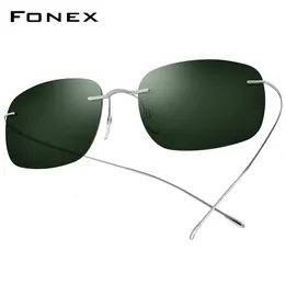 FONEX ULTRALIGHT RIMLESS SUNGLASSES MEN ULTRA LIGHT FRAMENSE SQUARE MALE MALE偏光サングラス