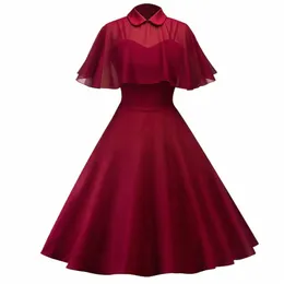 الحزب الأنيق Dres for Women 2024 تراجع عن طوق شيف كيب خمرتين من قطعتين دكتور النساء 50S خطوط ميدي سوينغ دكتور H9en#