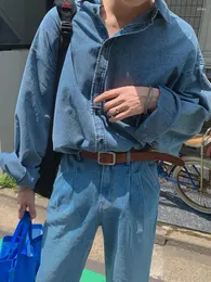 Männer Casual Hemden SYUHGFA Revers Männlich Denim Einfarbig Lose Männer Hemd Koreanische Trendy Kleidung 2024 Frühling Stilvolle