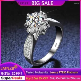 Rings Cluster Rings LMNZB 1 Real PT950 Platinum Moissanite Ring Flower Bouquet Wedding Proposal Confession Birthday Anniversary Jewelry