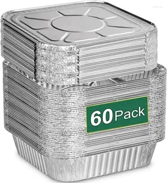 Einweggeschirr 8x8 Aluminiumfolienpfannen mit Deckel – 60er-Pack quadratische Backabdeckungen für Heißluftfritteusen