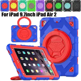 360 roterande stativhandtag greppfodral för iPad Pro 9,7 tum Air 2 Silikon PC Hybrid Armor Skydd Cover Kids Safe Safe Pocket Proof Case with Shoulder Stems+Screen Pet Film