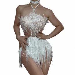 DS New Fi White Sequin Fringe Women Dr Sexy Girdling Strap Tube Top Design Party Bar Wear Dancing Stage Costume R2RZ#