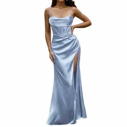 Dres elegante per le donne tinta unita corsetto con cinturino per spaghetti Bodyc Maxi Dr fessura sul lato sottile Prom Dres per le donne 2024 z6zx #