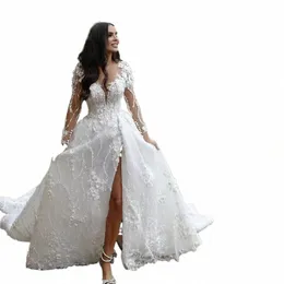 Enkelhet Shining Brautkleid Organza med 30D Chiff Princ Ball Gown O-Neck Full Sleeve Elegant Bride Dres Robes de Mari Z4kk#