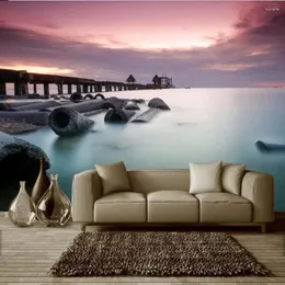 خلفيات 3D 5D 8D جسر الحجر خلفية البحر جدارية طبيعية لغرفة نوم غرفة المعيشة تلفزيون الخلفية ديكور المنزل ورق الجدار لفة الحجم المخصص