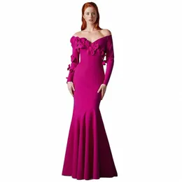 JEHETH MERMAID LG SLEEVE INVENCTION DR LUXURY 3D FRS V NECK FORMAL OCN EVENT DRES FUCHSIA ABITO DA FESTA DIOZZE D3RT＃