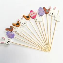 Disposable Flatware 100pcs Easter Bamboo Skewer Cocktail Picks Cupcake Topper Food Dessert Toothpicks Fruit Sticks Party Supplies