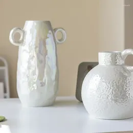 Vasos artesanais pérola vaso vitrificado com orelhas flor seca planta hidropônica jardiniere moderna decoração de casa elegante flores receptáculo