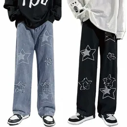 Star Men's Jeans Baggy Korean Wide Leg Ripped Denim Pants Hip Hop Streetwear Vintage 2000s Loose Trousers Rabed Y2K Jeans For Men N4CA#