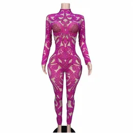 Rose Red Full Rhineste Jumpsuits For Women Dance Drag Queen Costume Stretch Pole Clubwear Las Vegas Showgirl One Piece Bodyc 02uz#