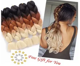 24quot 1pcspack 100GPC afro syntetyczne jumbo warkocze Ombre Kanekalon Fibre Hair Exting for Fairstyles Blackbrown62415030