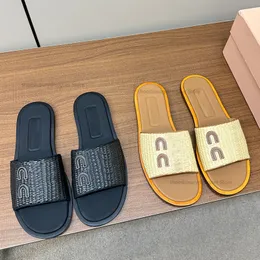 Verão Praia Mulheres Chinelos Slides Rodada Toe Palha Trançada Genuína Sola De Couro Designer De Luxo Mules Ao Ar Livre Flats Sapatos Calçado De Fábrica Com Caixa