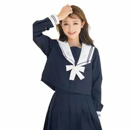 Navy Blue Anime Sailor Suit Cosplay Costumes JK Uniform School Shirt Kjol Bow Suit Short /LG ärmar Full Set For Women Girls N726#