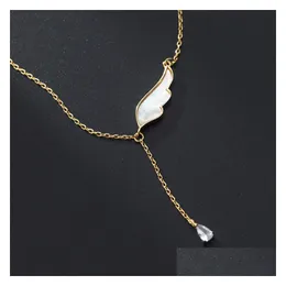 Hänge halsband Angels Wing Mother Pearl White Zircon Necklace Zirconia Jewelry Gold Plated Drop Delivery Pendants Dhunu