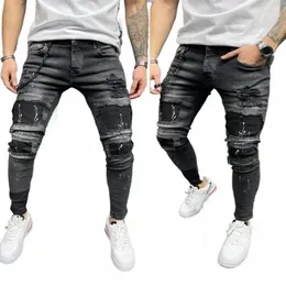 mężczyźni swobodni zerwane dżinsy fi wygodne spodnie ołówek dżinsowe spodnie Hip Hop Jogging Fitn Pants J8x8#