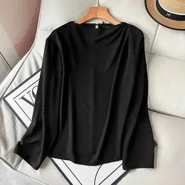 女性のブラウスMaxdutti Fashion Ladies Blouse Women 'Minimalist Black Shird Iregular Pleated Design Long Sleeve Top