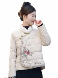 2024 Frühling Herbst Steppkleidung Chinesischen Stil Retro Single Disc Schnalle Gestickte Cott Mantel Kurze Jacke Für Frauen Tops 09xI #