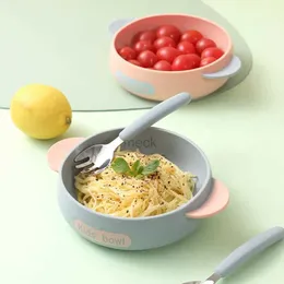 컵 요리기구 실리콘 베이비 피드 그릇 숟가락 포크 세트 어린이를위한 흡입 그릇 아이 드롭 키친웨어 아기 물건 240329
