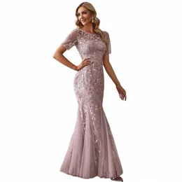 elegant Evening Dr Print Fishtail Tulle For Party Banquet 2024 Ever Pretty Of Lilac Sequin Tulle Bridesmaid Dres 54V6#