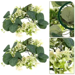 Decorative Flowers 2 Pcs Candlestick Garland Wreaths Crafts Artificial Eucalyptus Rings Holder Small Wedding Party Decoration Centerpieces