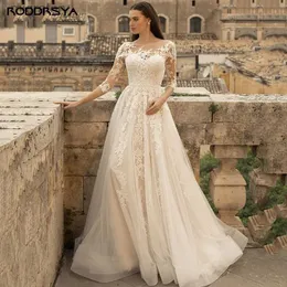 Abiti sexy urbani RODDRSYA Abito da sposa vintage Scollo rotondo Maniche a 3/4 in pizzo Abiti da sposa Tulle Applicazioni Sweep Train Boho abiti da sposa 2023 yq240329