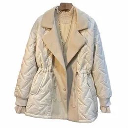 nuovo inverno Lg Parka donna piumino Cott giacca grande risvolto elastico in vita neve outwear Fi caldo cappotto patchwork impermeabile g1HB #