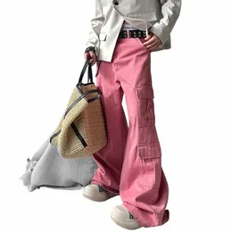 Reddachic estética y2k rosa calças de carga homens multi-bolso em linha reta perna larga baggy jeans casual hiphop calças coreano streetwear v3kb #