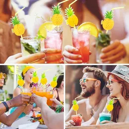 Disposable Cups Straws 50x Drinking Tropical Umbrellas Pineapple Juice Cocktail Hawaii Party Decoration