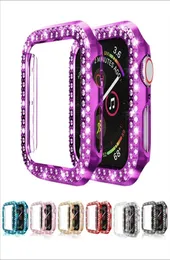 Mulher de alta qualidade luxo duas fileiras diamante smartwatch caso casos para apple watch 1 2 3 4 5 pc armadura capa para iwatch 38mm 40mm 42m9966145