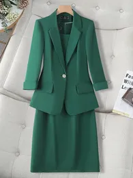 ワークドレスYibaka Office Ladies Dress Suit for Women 2024 Solid Single Button Slim Formal Blazerタンク2ピースセット