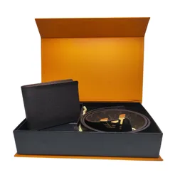Set di confezioni regalo con fibbia in acciaio di moda di design su entrambi i lati, larghezza 38 mm, portafoglio da uomo di alta qualità