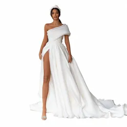 Roben de Mariage Organza Hochzeit Dr. Eine Schulter Sexy Trouwjurk Schlitzrock Einfache Abito Da Sposa Bow Back Hochzeitskleid B8ED #