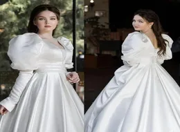 Abito da sposa elegante di design con maniche lunghe a sbuffo Abito da principessa a figura intera in raso opaco con cintura morbida Abito da sposa taglie forti 3796215