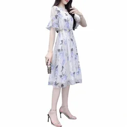 Vestido Midi de Gasa Para Mujer ، Ropa de Flores de Seda Satinada C Estampado Floral ، Estilo Coreano Y2K ، Talla XL ، XXL ، 2023 174E#