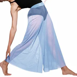 mesh Dance Pants for Girls Women Modern Ballet Dance Match Outfit Underwear Ctemporary Lyrical Lg Wide Leg Dance Trousers Y2M0#