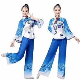 Yangko Dance Wear Natial Fan Dance Outfit Китайский традиционный танцевальный костюм Фея Народный доктор Элегантный зонтик Natial S3kx #