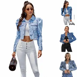 spring and autumn fi court style lapel denim casual short jacket p9DX#