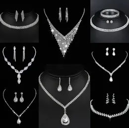 Wertvolles Labordiamant-Schmuckset Sterlingsilber-Hochzeits-Halsketten-Ohrringe für Frauen-Braut-Verlobungs-Schmuck-Geschenk J4bG #