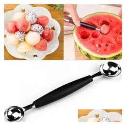 Ice Cream Tools Stalinless Steel Double-End Melon Baller Scoop Fruit Spoon Sorbet Cooking Tool Kitchen Accessories Gadgets Drop Delive Ot7Ch