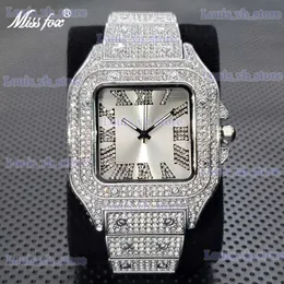 Outros relógios Top Marca Quadrado para Homens Luxo Diamante Ice Out Quartz Pulso de Alta Qualidade Pulseira de Aço Inoxidável Relógio Dropshipping T240329