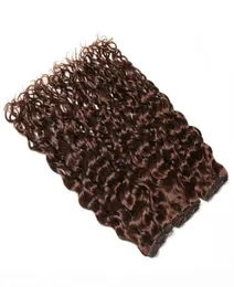 Fasci di tessuto capelli umani indiani color cioccolato Trame doppie bagnate e ondulate 3 pacchi 4 estensioni dei capelli umani con onda d'acqua marrone scuro29391380