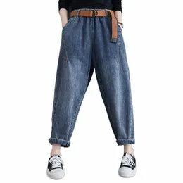 2022 outono nova coreia fi mulheres cott denim harem calças all-matched casual cintura elástica vintage azul solto jeans m634 y1Zg #