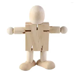 Dekorativa figurer Diy White Blank trägrobot Doll Handikraft Toy Cartoon Drawn Graffiti Joint Puppet Craft Children's Education