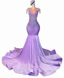 Lilac Purple Mermaid 2024 Prom Dr for Women Luxury Diamd Crystal Tassel Black Girl Birthday Party Party Gown Gala 56VW#