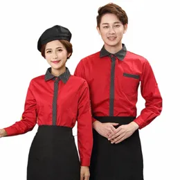 Atacado Roupas de trabalho 2024 Hotpot Restaurante Garçom Uniforme + Conjunto de abril Manga ajustada Red Striped Work Wear DIY Logo Uniformes I6xZ #