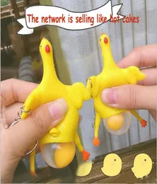 Novelty Spoof Tricky Funny Gadgets Toys Chicken Whole Egg Laying Hens Crowded Stress Ball Keychain Keyring Relief Gift2893278