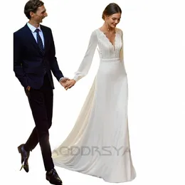 Roddrsya Boho Свадебные платья Lg с рукавами Очаровательные V-образным вырезом с кружевной спинкой Chiff Свадебные платья со съемным шлейфом Vestidos de Novia E6jB #