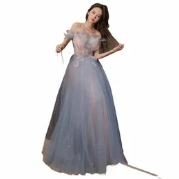 aylosi 2024 Women's Prom Dr Yarn Off The Shoulder Blue Starry Gradient Sleevel Ball Gown Party Dres Vestidos De Fiesta m6vY#